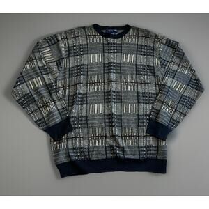 VINTAGE Northern Isles Sweater Mens XL Brown Black Plaid Acrylic 90s Y2K